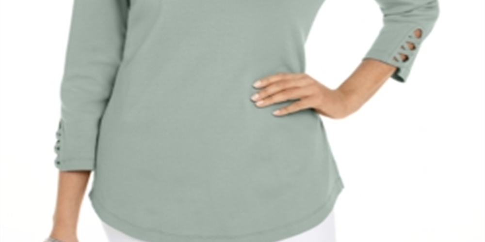 Karen Scott Women's Cotton Lace up T-Shirt Aqua Chill Size Small