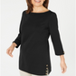Karen Scott Women's Button Side 3/4 Sleeve Cotton Top Black Size Small
