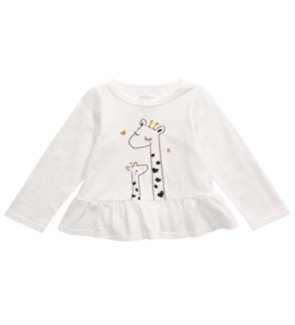 First Impressions Baby Girl's Cotton Giraffe Peplum Top White Size 3-6MOS