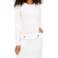 BCX Women's Long Sleeve Jewel Neck Above the Knee Sheath Dress White Size Medium