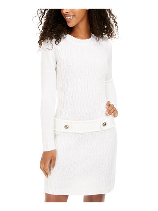 BCX Women's Long Sleeve Jewel Neck Above the Knee Sheath Dress White Size Medium