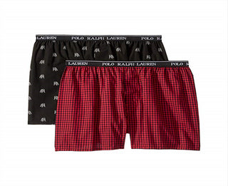 Ralph Lauren Little & Big Boy's 2 Pk Cotton Boxer Shorts Black/Red Size Small