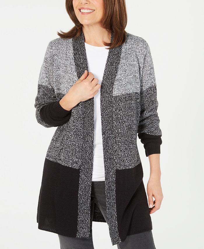 Karen Scott Women's Colorblocked Cardigan Gray Size -Petite L