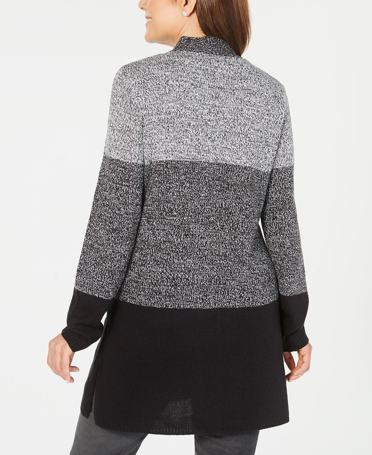 Karen Scott Women's Colorblocked Cardigan Gray Size -Petite L