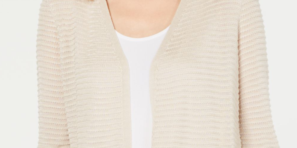 Alfani Women's Otto Textured 3/4 Sleeves Cardigan Sweater Brown Size Medium