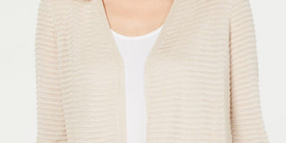 Alfani Women's Otto Textured 3/4 Sleeves Cardigan Sweater Brown Size Medium