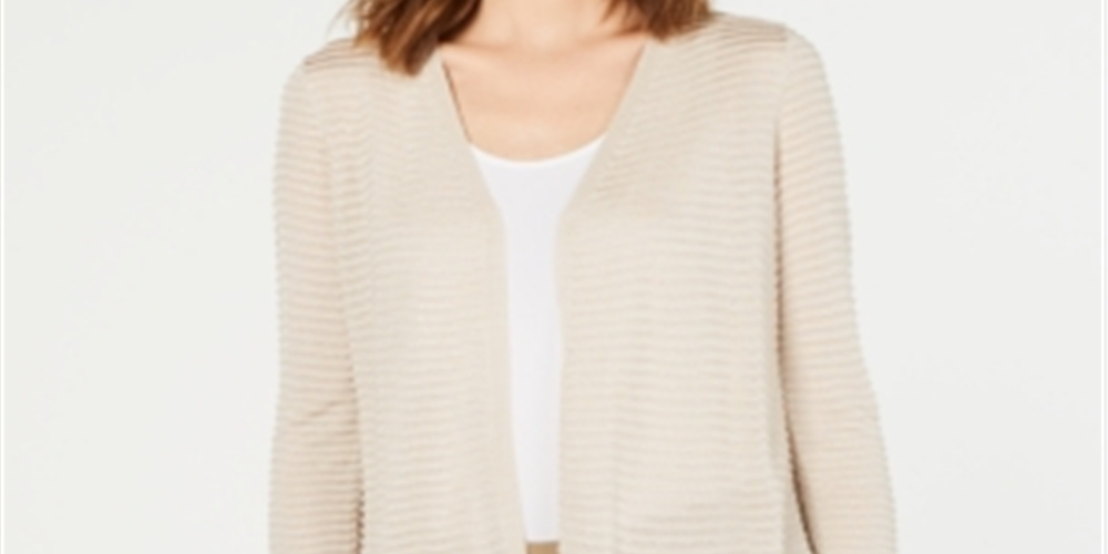 Alfani Women's Otto Textured 3/4 Sleeves Cardigan Sweater Brown Size Medium