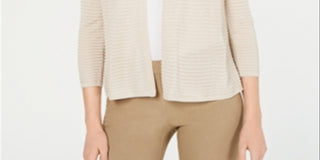 Alfani Women's Otto Textured 3/4 Sleeves Cardigan Sweater Brown Size Medium