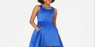 Rare Editions Big Girl's Beaded Satin High Low Dress Blue Size 10