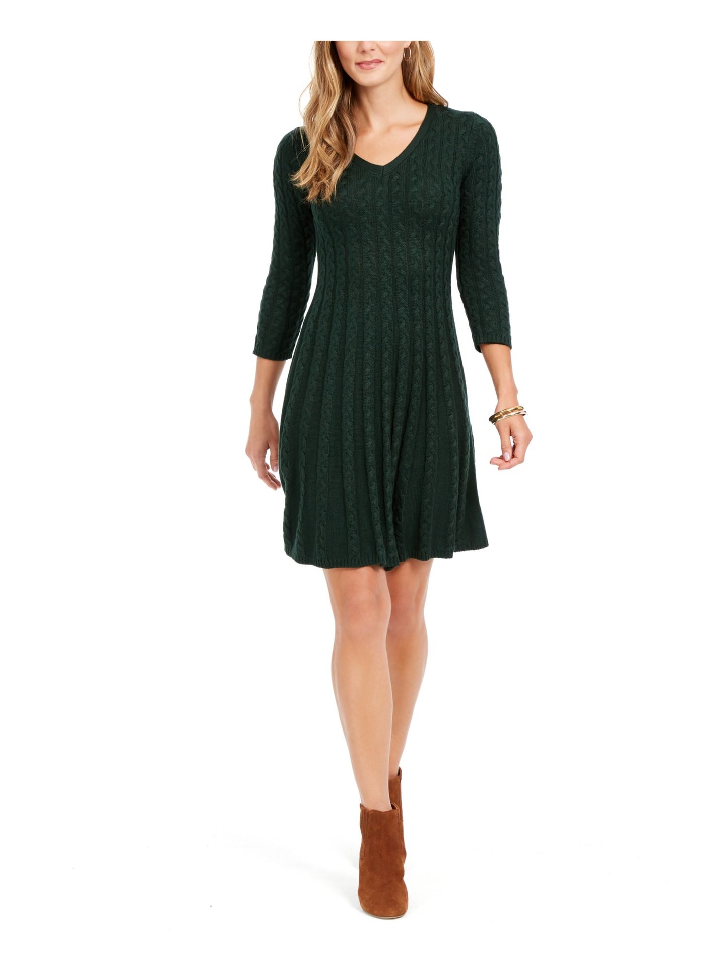 Jessica Howard Women's 3/4 Sleeve V Neck Short Fit Flare Dress Green Size X-Large