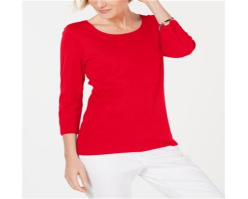 Karen Scott Women's Cotton 3/4 Sleeve Top Red Size XX-Large