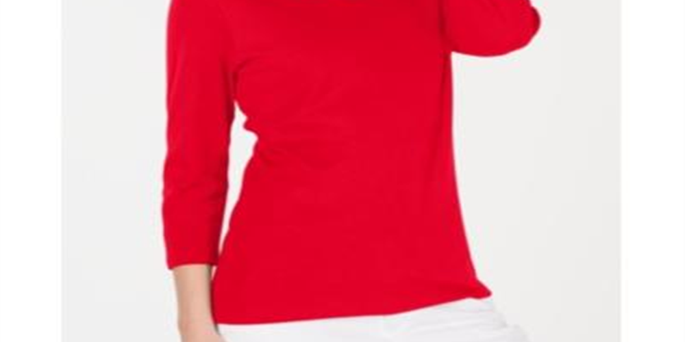 Karen Scott Women's Cotton 3/4 Sleeve Top Red Size XX-Large
