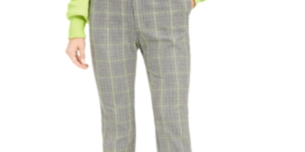 Bar III Women's Plaid Straight Leg Pants Gray Size 0