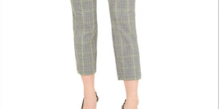 Bar III Women's Plaid Straight Leg Pants Gray Size 0