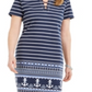 Karen Scott Women's Lace up Split Neck Dress Blue Size Small