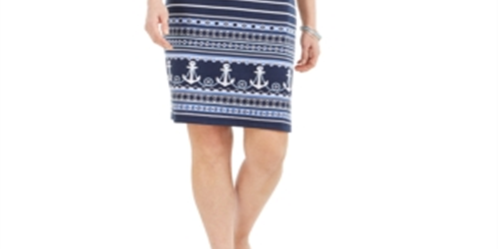 Karen Scott Women's Lace up Split Neck Dress Blue Size Small