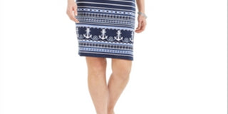 Karen Scott Women's Lace up Split Neck Dress Blue Size Small