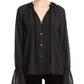 Bailey 44 Women's Amber Button Down Pleated Top Black Size Large