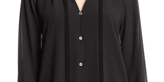 Bailey 44 Women's Amber Button Down Pleated Top Black Size Large