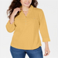 Karen Scott Women's Cotton Johnny Collar Utility Shirt Yellow Size Small