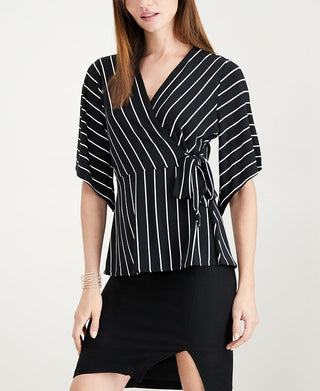 Alfani Women's Tie Detail Surplice Top Black Size Petite Small