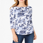 Charter Club Women's Pima Cotton Combo Print Top Floral Blue Size Large