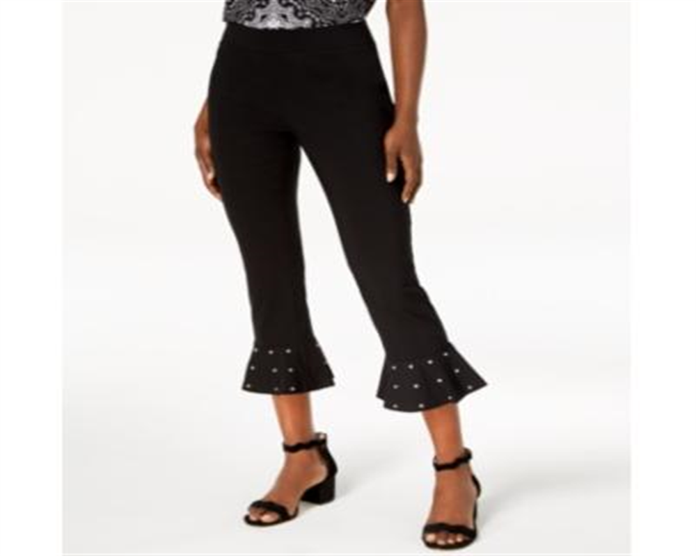 INC International Concepts Women's Studded Ruffle Hem Pants Black Size 16 Petite