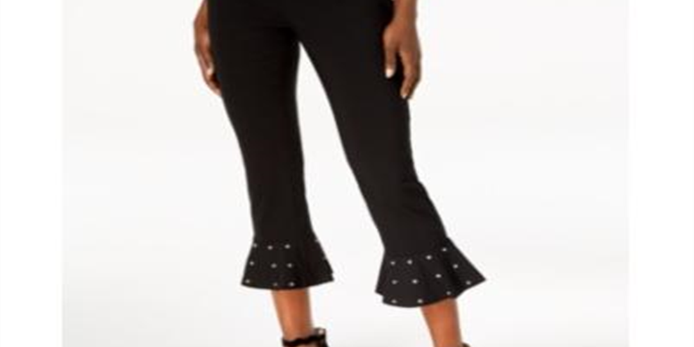INC International Concepts Women's Studded Ruffle Hem Pants Black Size 16 Petite