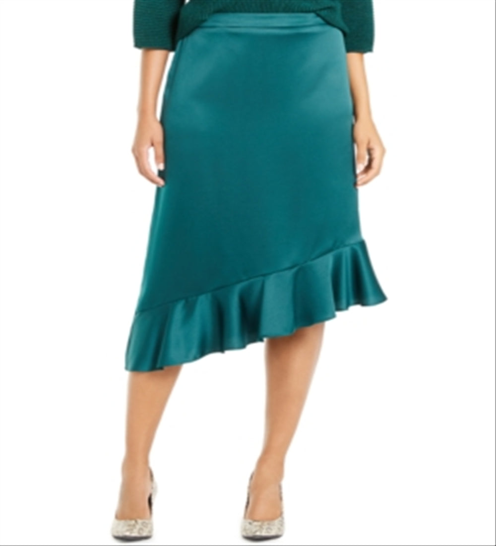 Alfani Women's Asymmetrical Ruffle Hem Skirt Green Size 6