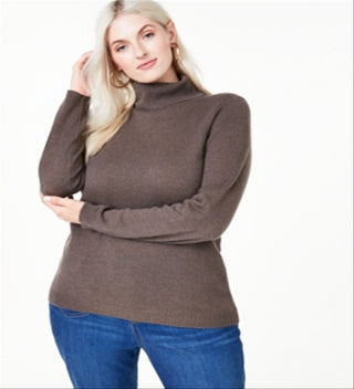 Charter Club Women's Solid Long Sleeve Sweater Brown Size 2X