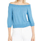 INC International Concepts Women's Off the Shoulder Crinkled Peasant Top Blue Size X-Large