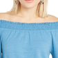 INC International Concepts Women's Off the Shoulder Crinkled Peasant Top Blue Size X-Large