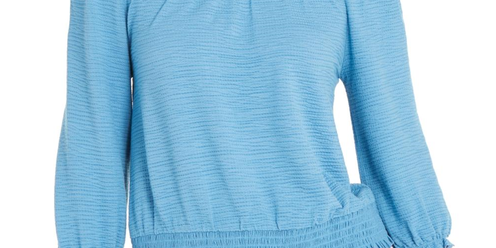 INC International Concepts Women's Off the Shoulder Crinkled Peasant Top Blue Size X-Large