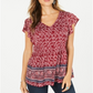 Style & Co Women's Flutter Sleeve Printed Peplum Top Red Size Petite