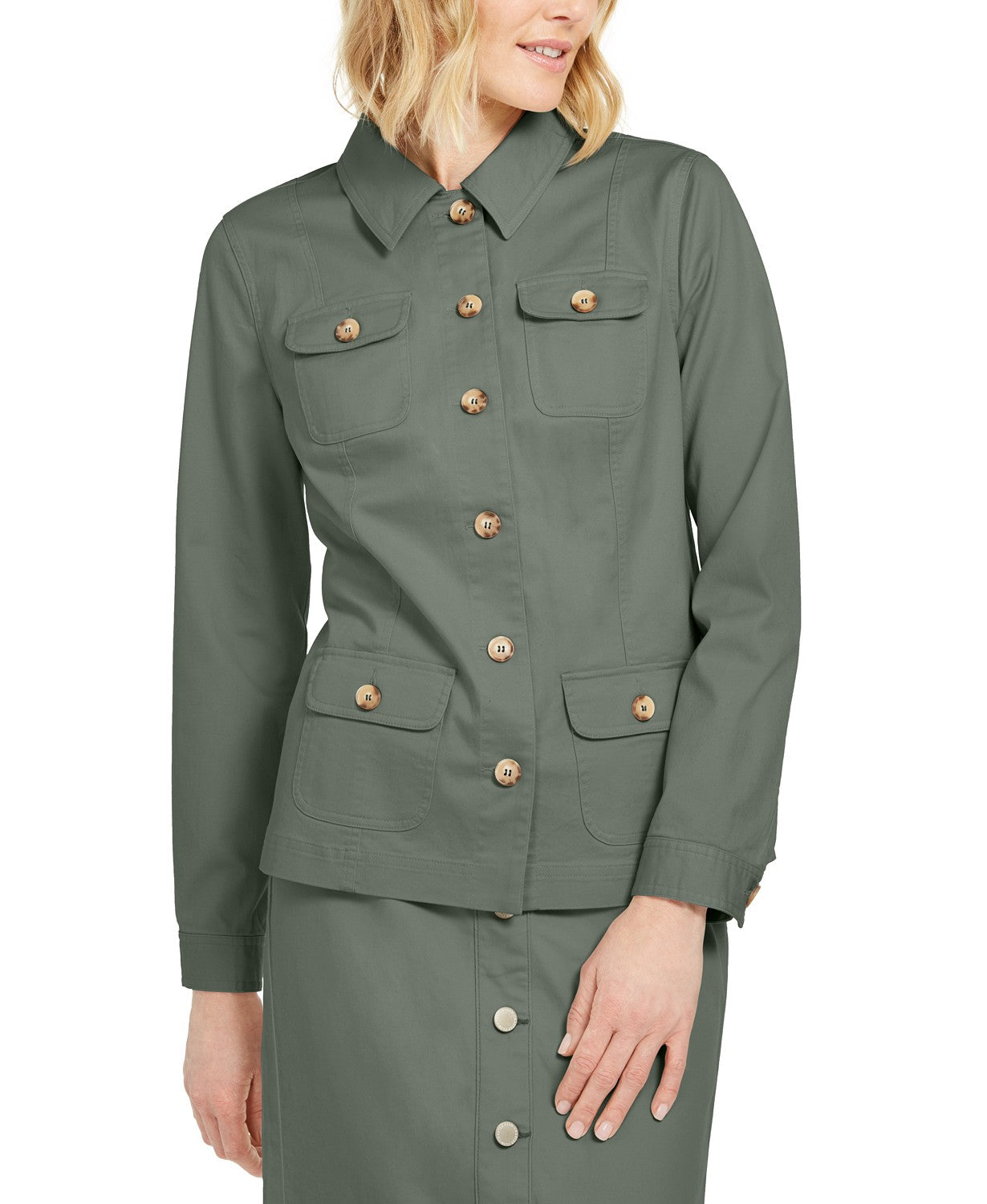 Charter Club Women's Four Pocket Denim Jacket Green Size Medium