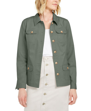 Charter Club Women's Four Pocket Denim Jacket Green Size Medium