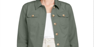 Charter Club Women's Four Pocket Denim Jacket Green Size Medium
