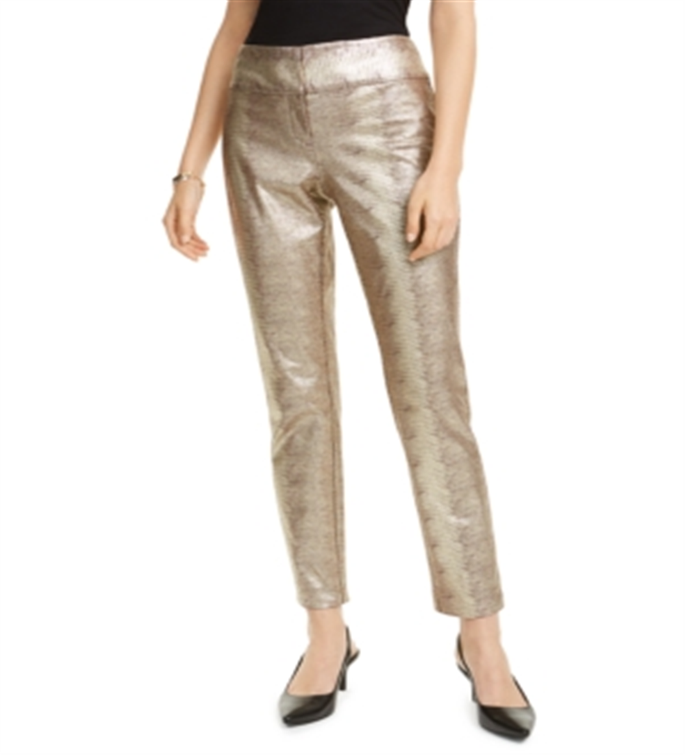 Alfani Women's Tummy Control Metallic Python Print Trousers Brown Size 18