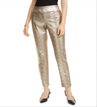 Alfani Women's Tummy Control Metallic Python Print Trousers Brown Size 18