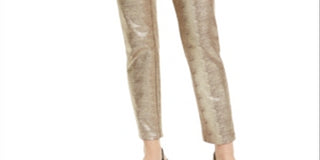 Alfani Women's Tummy Control Metallic Python Print Trousers Brown Size 18