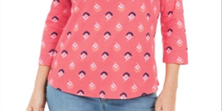 Charter Club Women's Printed Boat Neck Top Red Size Medium