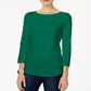 Charter Club Women's Pima Cotton Boat Neck Button Shoulder Top Green Size X-Small