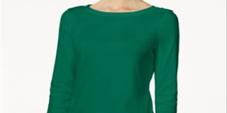 Charter Club Women's Pima Cotton Boat Neck Button Shoulder Top Green Size X-Small