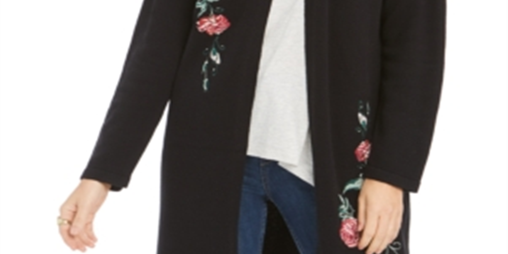 Style & Co Women's Embroidered Sweater Jacket Black Size Small