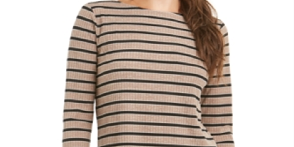 Charter Club Women's Printed 3/4 Sleeve Top Camel Brown Size Petite L