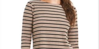 Charter Club Women's Printed 3/4 Sleeve Top Camel Brown Size Petite L