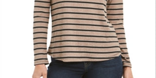 Charter Club Women's Printed 3/4 Sleeve Top Camel Brown Size Petite L