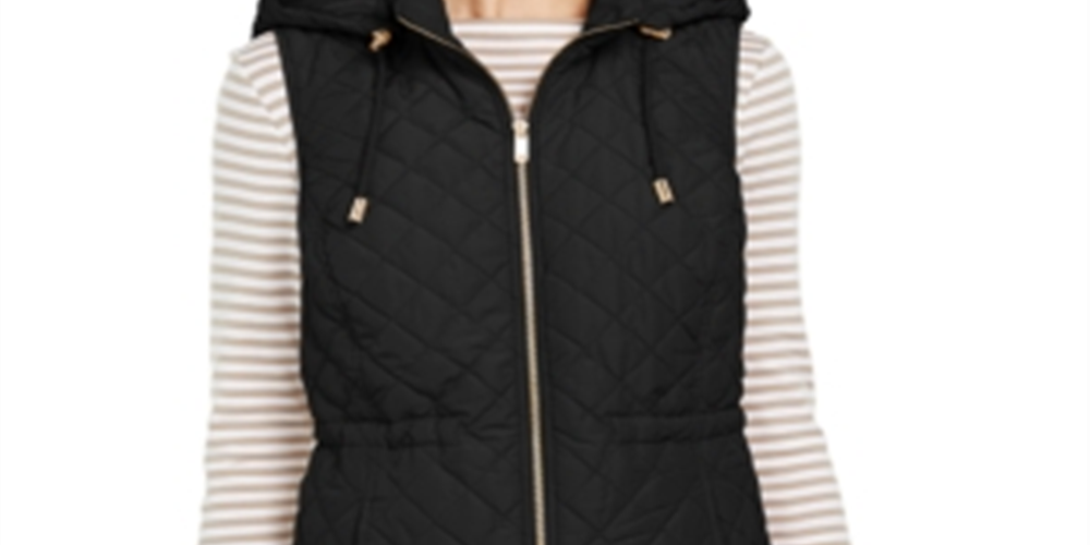 Charter Club Women's Woven Hooded Quilted Vest Black Size Small