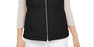 Charter Club Women's Woven Hooded Quilted Vest Black Size Small