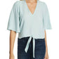 1.STATE Women's Tie Front V Neck Blouse Green Size Small